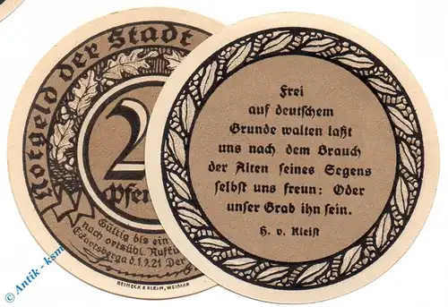 Notgeld Eckartsberga , 25 Pfennig Schein Nr 1 , Mehl Grabowski 305.4 , Sachsen Anhalt Seriennotgeld