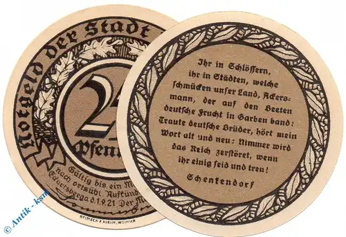 Notgeld Eckartsberga , 25 Pfennig Schein Nr 2 , Mehl Grabowski 305.4 , Sachsen Anhalt Seriennotgeld