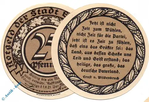 Notgeld Eckartsberga , 25 Pfennig Schein Nr 3 , Mehl Grabowski 305.4 , Sachsen Anhalt Seriennotgeld