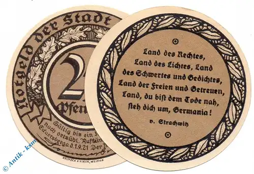Notgeld Eckartsberga , 25 Pfennig Schein Nr 4 , Mehl Grabowski 305.4 , Sachsen Anhalt Seriennotgeld