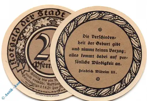 Notgeld Eckartsberga , 25 Pfennig Schein Nr 6 , Mehl Grabowski 305.4 , Sachsen Anhalt Seriennotgeld
