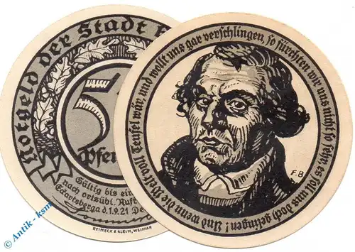 Notgeld Eckartsberga , 50 Pfennig Schein Nr 1 , Mehl Grabowski 305.5 , Sachsen Anhalt Seriennotgeld