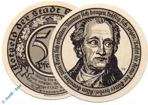 Notgeld Eckartsberga , 50 Pfennig Schein Nr 2 , Mehl Grabowski 305.5 , von 1921 , Sachsen Anhalt Seriennotgeld
