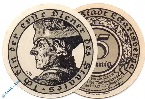 Notgeld Eckartsberga , 75 Pfennig Schein Nr 1 , Mehl Grabowski 305.5 , von 1921 , Sachsen Anhalt Seriennotgeld