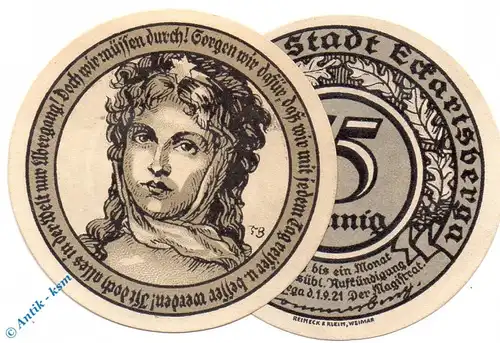 Notgeld Eckartsberga , 75 Pfennig Schein Nr 3 , Mehl Grabowski 305.5 , von 1921 , Sachsen Anhalt Seriennotgeld