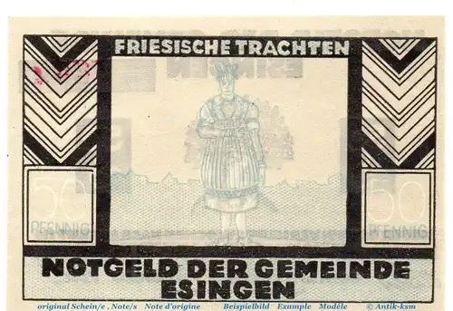 Notgeld der Gemeinde Esingen , 353.1 , 50 Pfennig Schein Nr 1 in kfr. o.D.  Schleswig Holstein Seriennotgeld