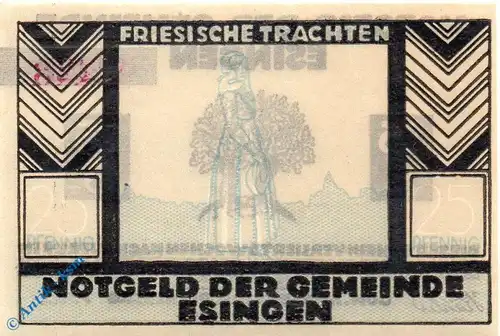 Notgeld Esingen , 25 Pfennig Schein Nr 1 , Mehl Grabowski 353.1 , Schleswig Holstein Seriennotgeld