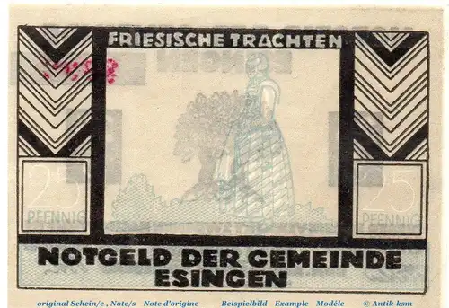 Notgeld der Gemeinde Esingen 353.1 , 25 Pfennig Schein Nr 2 in kfr. o.D.  Schleswig Holstein Seriennotgeld