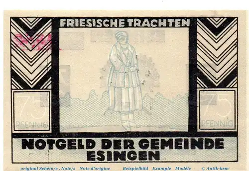 Notgeld Gemeinde Esingen , 353.1 , 75 Pfennig Schein Nr 2 in kfr. o.D. Schleswig Holstein Seriennotgeld