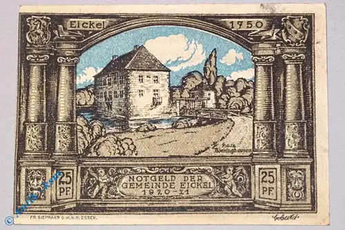 Notgeld Eickel , 25 Pfennig Schein , Mehl Grabowski 314.1 , von 1921 , Westfalen Seriennotgeld