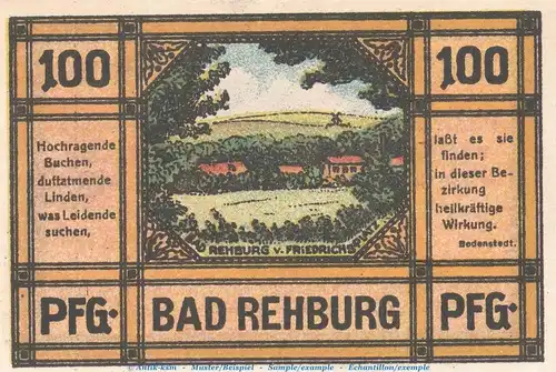 Notgeld E. Bornemann & Co. Rehburg 1106.1 , 100 Pfennig Schein Nr.2 in kfr. von 1921 , Niedersachsen Seriennotgeld