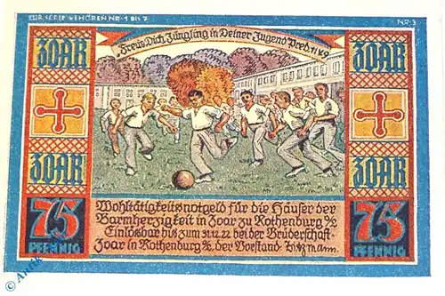 Notgeld Rothenburg , Brüdergemeinde Zoar , 75 Pfennig Schein , Mehl Grabowski 1140.1 , Schlesien Serien Notgeld