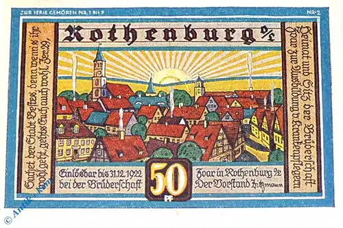 Notgeld Rothenburg , Brüdergemeinde Zoar , 50 Pfennig Schein , Mehl Grabowski 1140.1 , Schlesien Serien Notgeld