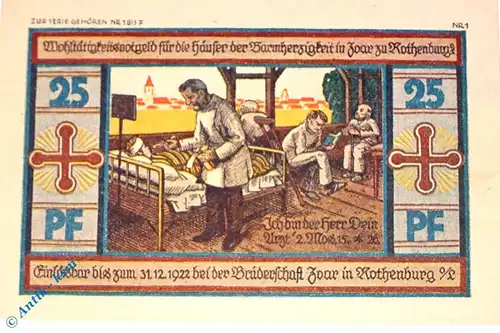 Notgeld Rothenburg , Brüdergemeinde Zoar , 25 Pfennig Schein , Mehl Grabowski 1140.1 , Schlesien Serien Notgeld