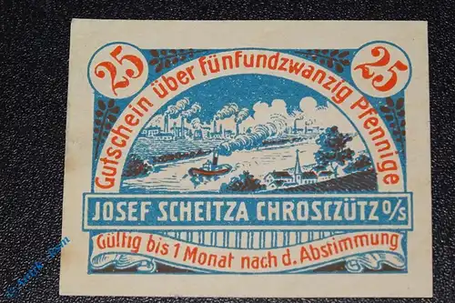 Notgeld Chrosczütz , josef Scheitza , 25 Pfennig Schein , Mehl Grabowski 230.1 a , Schlesien Seriennotgeld