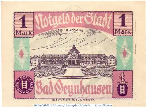 Notgeld Bad Oeynhausen 1010.1.i , 1 Mark Schein in kfr. 110 x 78 o.D.  Westfalen Seriennotgeld