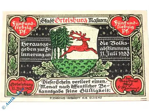 Notgeld Ortelsburg , Szcytno , 75 Pfennig Schein , Mehl Grabowski 1027.1 , von 1921 , Ostpreussen Seriennotgeld