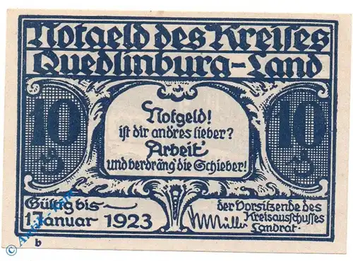 Notgeld Kreis Quedlinburg 1089.1.a , 10 Pfennig Schein - B - o.D. Sachsen Anhalt Seriennotgeld