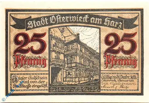 Notgeld Osterwieck , 25 Pfennig Scheinen , ohne Drfa , Mehl Grabowski 1037.1 f , von 1921 , Sachsen Anhalt Seriennotgeld