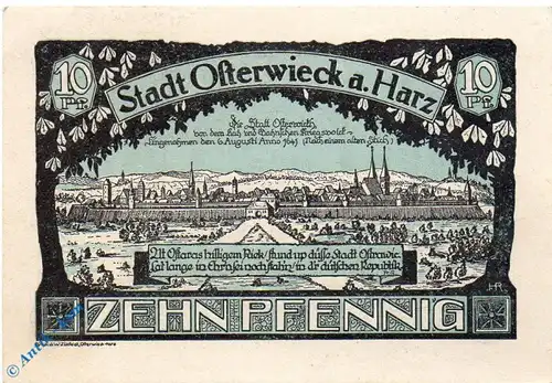 Notgeld Osterwieck , 10 Pfennig Schein 90 x 62 , Mehl Grabowski 1037.1 a , von 1921 , Sachsen Anhalt Seriennotgeld