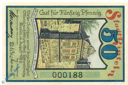 Notgeld Rinteln , 50 Pfennig Schein , ohne Signatur , Mehl Grabowski 1125.1 a , von 1920 , Niedersachsen Seriennotgeld