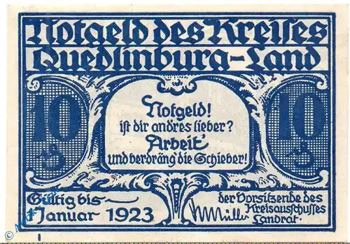 Notgeld Kreis Quedlinburg , 10 Pfennig Schein L , Mehl Grabowski 1089.1 a , Sachsen Anhalt Seriennotgeld