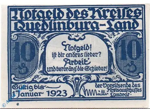 Notgeld Kreis Quedlinburg 1089.1.a , 10 Pfennig Schein - E - o. D. Sachsen Anhalt Seriennotgeld