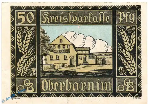 Notgeld Oberbarnim , 50 Pfennig Schein in kfr. Mehl Grabowski 993.1.c , von 1921 , Brandenburg Seriennotgeld