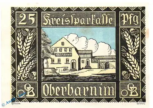 Notgeld Oberbarnim , 25 Pfennig Schein in kfr. Mehl Grabowski 993.1 , von 1921 , Brandenburg Seriennotgeld