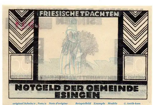 Notgeld der Gemeinde Esingen 353.1 , 50 Pfennig Schein Nr 2 in kfr. o.D.  Schleswig Holstein Seriennotgeld