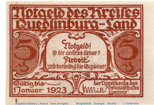 Quedlinburg , Notgeld 5 Pfennig Schein L in kfr. M-G 1089.1.a , Sachsen Anhalt Seriennotgeld