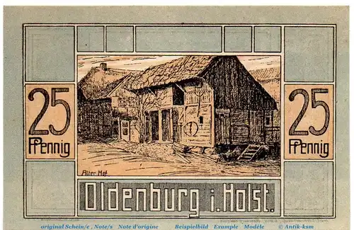 Notgeld J, Iwersen Oldenburg 1014.1.b , 25 Pfennig Schein in kfr. von 1921 , Schleswig Holstein Seriennotgeld