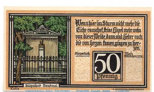 Notgeld Stadt Quedlinburg 1087.2 , 50 Pfennig Nr 3 mit KAHLA in kfr. von 1921 , Sachsen Anhalt Seriennotgeld