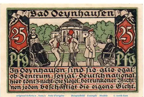 Notgeld W. Klütsch Bad Oeynhausen , 25 Pfennig Musterschein in kfr. o.D. Westfalen Seriennotgeld