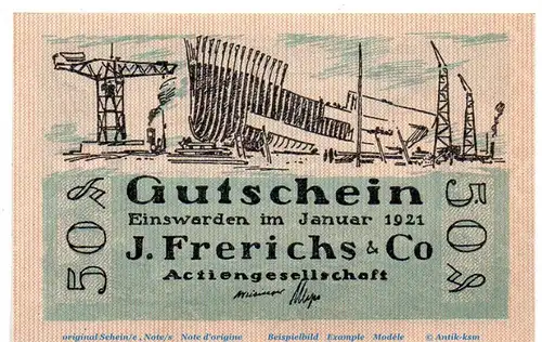 Notgeld J. Frerichs Einswarden , 50 Pfennig Nr 1 ZickZack in kfr. von 1921 , Niedersachsen Seriennotgeld
