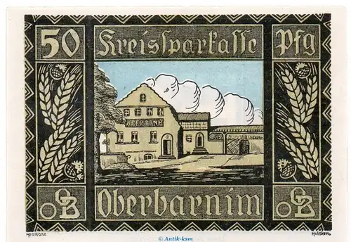Notgeld Kreissparkasse Oberbarnim 993.1 , 50 Pfennig Schein in kfr. von 1921 Brandenburg Seriennotgeld
