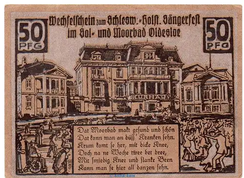 Oldesloe , Notgeld 50 Pfennig Schein in kfr. M-G 1020.1 , Schleswig Holstein 1921 Seriennotgeld