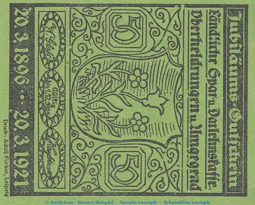 Notgeld Sparkasse Oberheldrungen 995.1 , 50 Pfennig Nr.5 -grün- in kfr. von 1921 , Thüringen Seriennotgeld