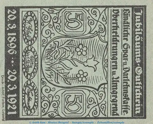 Notgeld Sparkasse Oberheldrungen 995.3 , 50 Pfennig Nr.5 -graugrün- in kfr. von 1921 , Thüringen Seriennotgeld