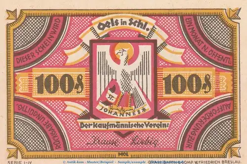Notgeld Kaufmännischer Verein Oels 1008.1 , 100 Pfennig Schein in kfr. o.D. Schlesien Seriennotgeld