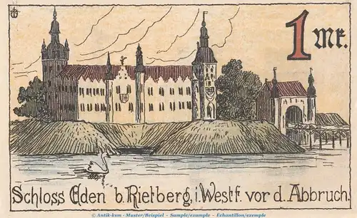 Notgeld Stadt Rietberg 1123.1 , 1 Mark Schein in kfr. von 1921 , Westfalen Seriennotgeld