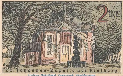 Notgeld Stadt Rietberg 1123.1 , 2 Mark Schein in kfr. von 1921 , Westfalen Seriennotgeld