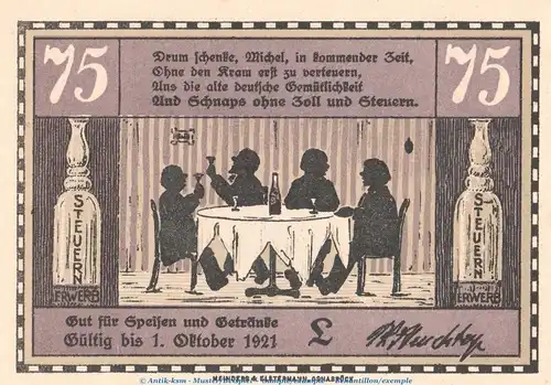 Notgeld Cafe Monopol Osnabrück 1029.2 , 75 Pfennig Schein -L- in kfr. o.D. Niedersachsen Seriennotgeld