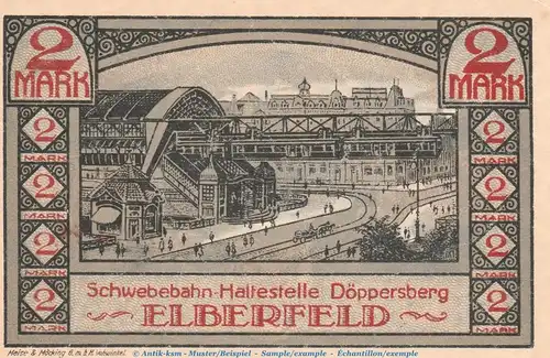 Notgeld Stadt Elberfeld 324.1 , 2 Mark Schein Nr.6 -grau- in kfr. von 1920 , Westfalen Seriennotgeld