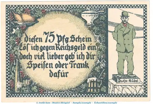 Notgeld Hotel Germania Osnabrück 1030.1 , 75 Pfennig Schein -D- in kfr. o.D. Niedersachsen Seriennotgeld