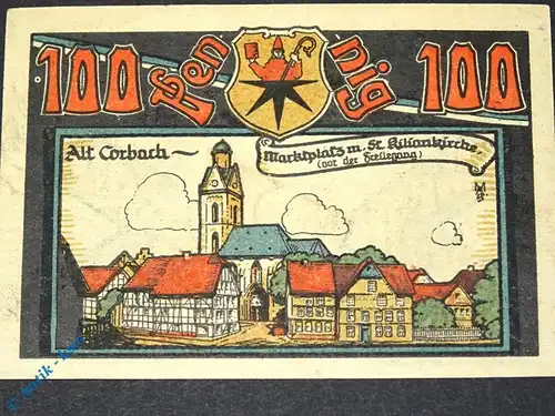 Notgeld Corbach , 100 Pfennig Schein Nr 5 , Mehl Grabowski 240.1 , von 1922 , Hessen Seriennotgeld