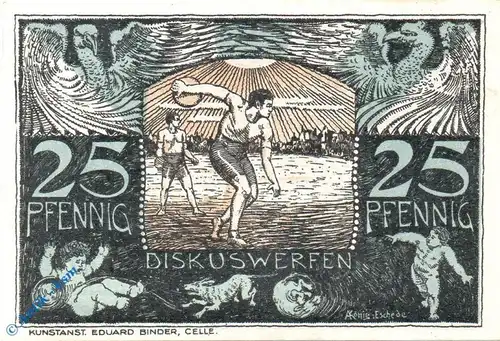 Notgeld Celle , Eintracht , 25 Pfennig Schein , Mehl Grabowski 225.1 a , von 1921 , Niedersachsen Serien Notgeld