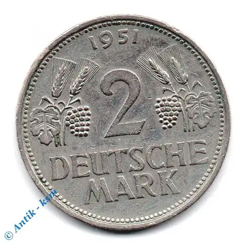 Kursmünze Deutschland , 2 Mark 1951 D , Weinblätter und Trauben , ss - vz , Jäger 386 , Bundesrepublik Deutschland