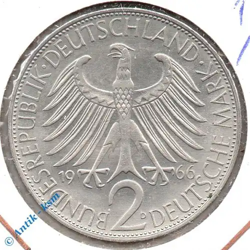 Kursmünze Deutschland , 2 Mark 1966 D , Max Planck , ss+ bis vz , Jäger 392 , Bundesrepublik Deutschland