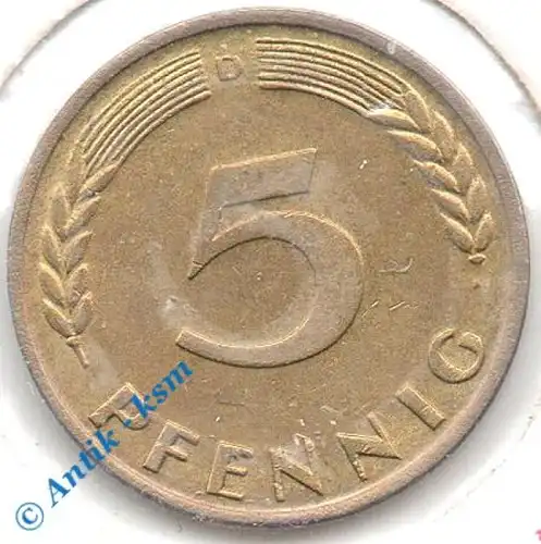 Kursmünze Deutschland , 5 Pfennig 1949 D , ss+ bis vz , Jäger 377 , Bank Deutscher Länder